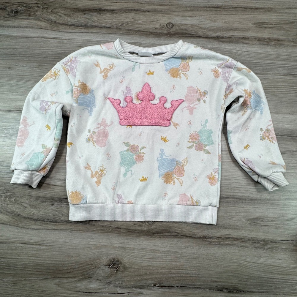 Kids Princess‎ Crown Graphic Sweatshirt Long Sleeve Pullover White Pink